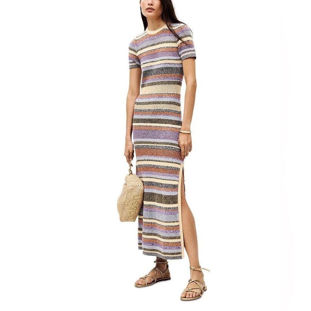 ba&sh Striped Knit Maxi Dress in Lavender, Beige, Taupe and Olive